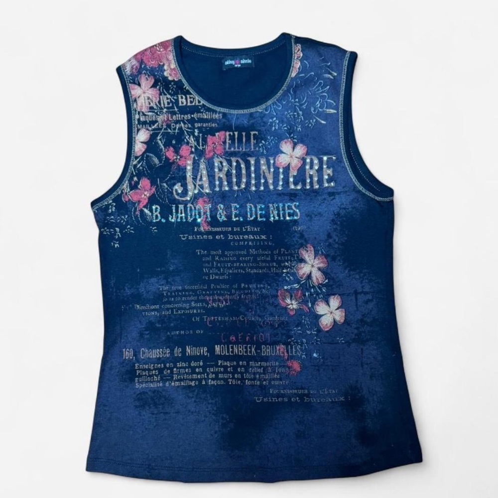 Y2K Skinny Minnie Navy Blue Floral Graphic Tank Top
